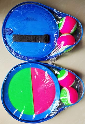 AppleRound Toss and Catch Velcro Ball Set (Hook and Loop), Kids Outdoor Games, Beach Toys, Backyard Sports, Paddle Ball Games (Pack of 4 Paddles and 4 Balls) - color: Red Green Dual-color, size: 4 Paddles & 4 Balls