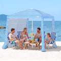 Qipi Beach Cabanas for Sand, Beach Canopy with Sandbags & Side Wall for Family, Easy Set Up Sun Shelter, UPF 50+ UV Protection with Roof Vent - color: 6.5' x 6.5' Blue Stripes Dual-Fold