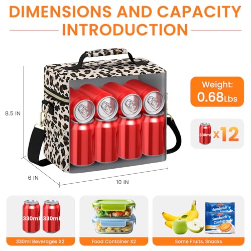 Tenot Insulated Lunch Box for Women Reusable, Leak Proof Cooler Lunch Bag Women for Work Stylish Quilted Lunch Tote Bag for Adult Picnic Travel Hiking Leopard Print - color: Leopard Print