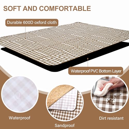 HX&OD Outdoor Picnic Blanket 80"X80" Picnic Mat Extra Large Camping Blanket Beach Blanket Foldable Waterproof Sand Mat Hiking Travel Family Concerts(Brown) - color: Brown, size: 80”x 80”