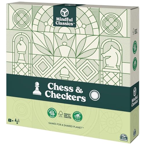 Mindful Classics, Chess Checkers Board Game Set with Bamboo Wooden Box Family Board Games Eco-Friendly Gift, for Adults and Kids Ages 8 and up - color: Chess & Checkers