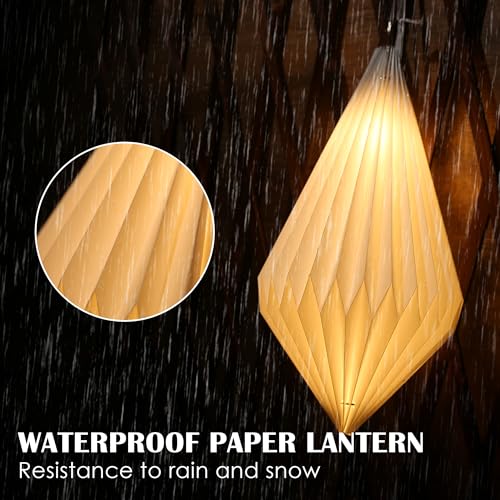 Battery Operated Outdoor Paper Lantern for Patio & Garden — Waterproof Hanging Decorative Light with Remote Timer, Foldable Paper Lantern with String for Backyard, Porch Decor - style: Geometric-1pc
