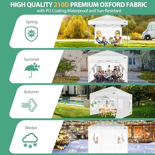 COBIZI 10x10 Pop up Canopy Tent with Sidewalls, One Push Setup, Waterproof & UV 50+ Outdoor Commercial Event Gazebo with Air Vent, Reflective Strip, 4 Sandbags Tents for Parties/Backyard/Camping,White - color: White(1-year warranty), size: 10x10