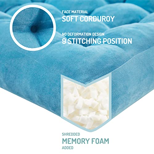 Degrees of Comfort Meditation Floor Pillow, Square Large Pillows Seating for Adults, Tufted Corduroy Thick Cushion for Living Room Tatami, Turquoise, 22x22 Inch - color: Square | Turquiose | 1 Pack, size: 1 Pack