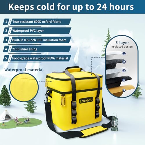 Lisa Lunch Soft Cooler 20/36 Can, Insulated Bag Portable Ice Chest Box for Lunch, Beach, Drink, Beverage, Travel, Camping, Picnic, Car, Trips, Cooler Leak-Proof - color: 20 can yellow
