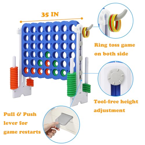 SDADI Height-Adjustable Giant 4-in-a-Row Game, 2-in-1 Jumbo 4-to-Score & Ring Toss Set, Indoor/Outdoor Yard Party Toy for Kids, Adults & Family, White - color: White