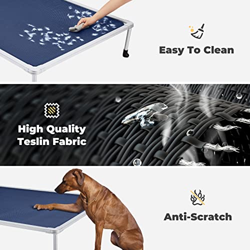 Veehoo Chewproof Elevated Dog Bed - Cooling Raised Pet Cot, Breathable Mesh, Washable & Non-Slip for Large Dogs, Indoor/Outdoor, Blue Mat and Silver Metal Frame, 49x33inches (Model CWC2203B03) - color: Blue, size: 49.0"L x 33.0"W x 9.0"Th