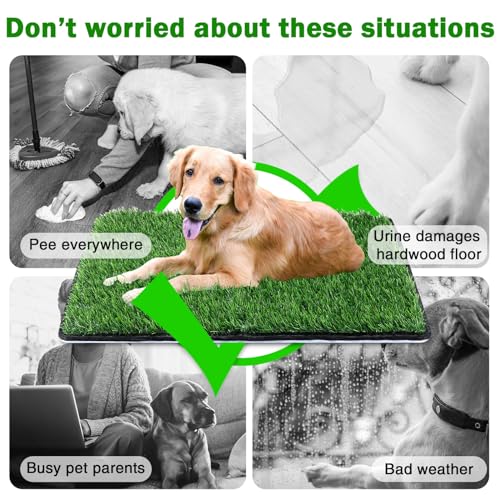 Annexfun Dog Grass Mat with Pee Pad 38×23", Large Dog Litter Box Indoor Artificial Turf Grass Porch Waterproof Patio Potty Tray for Doggie Reusable Washable and Lawn PCS Puppy Training