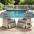 Outdoor Recliner with Adjustable Back and Footrest, Patio 150 Lay Flat Recliner with Flip Table Wicker Reclining Lounge Chair, Grey with Beige Wicker 2PCS - color: Grey With Beige Wicker, size: 2PCS