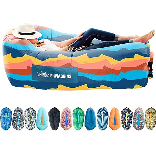 Chillbo Inflatable Couch – Unique Designs - No-Pump Setup, Ripstop Polyester, Stability Pegs, Fun Prints - Portable Air Inflatable Lounger for Beach, Camping, Festivals, and Tailgating - color: Desert Daydream, size: Large