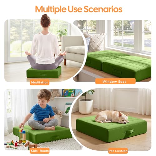 MeMoreCool Square Floor Pillow Seating for Adults Kids, Large Meditation Cushion Floor Pillow with Thick Foam & Soft Tufted Cover, Washable Big Pillow Seat Floor Cushion for Sitting Yoga 24" Green - color: Olive Green, size: 24 Inch
