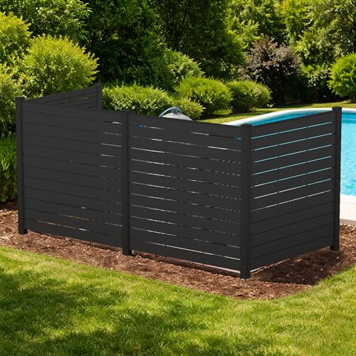 Kozyard 50" W x 48" H Outdoor Privacy Screens Aluminum Post, Air Conditioner Fence Panels, Pool Equipment Enclosure, Trash Can Screens Fence Kit for Outside Backyard Patio(Black/4Panels) - color: 4Black Panels/DarkGray Frame