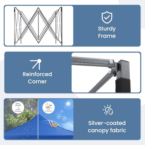 NEWBULIG 10x10 FT Pop Up Canopy Tent, Heavy Duty Outdoor Sun Shade Shelter with Sand Bags, Portable Instant Canopy for Camping, Beach, Backyard, Patio, Classic Blue - color: Classic Blue, size: 10x10FT