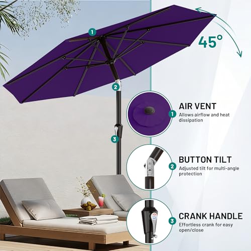 AreShark 9 FT Patio Umbrella for Outdoor, Outdoor Table Umbrella with Push Button Tilt and Crank, Outdoor Patio Umbrellas with 8 Sturdy Ribs for Market, Garden, Pool (Dark Purple) - color: Dark Purple, size: 9ft