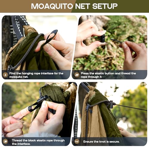 Camping Hammock Mosquito Net,Double & Single Portable Hammocks Hammocks with 2 Tree Straps,Hammock Tent for Travel Camping,Camping Accessories for Indoor Outdoor Hiking Backpacking Backyard Beach - color: Green&khaki, size: Large