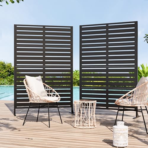 Modern Shade Metal Privacy Screen Outdoor 72" H x 48" W, Stable & Durable Privacy Fence Panels for Instant Privacy & Space Division, Freestanding Decorative Patio Screens for Outdoor, Black (2 Panel) - size: 2 Panel