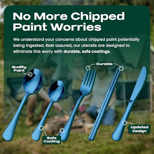 Taplord Portable Travel Silverware Set With Case, Includes 5 Pcs of Travel Utensils With Case, Stainless Steel Flatware Set For Camping, Easy to Travel, Lightweight (Blue) - color: Blue, size: 5 Pieces