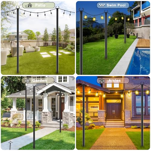 NUERPO 4 Pack String Light Poles,Metal Poles for Hanging Outdoor Light Strings,4 Pack 10 FT Light Poles Stand for Outside Garden,Patio,Wedding,Backyard,Deck,Party - size: 4 Pack 10 FT Light Poles