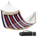 Double Hammock, 11 FT Quilted Fabric 2 Person Hammock for Outside with Pillow, Folding Curved Spreader Bar, Chains, Carrying Bag, Indoor Outdoor, 450 IB Capacity, Trinidad Red - color: Trinidad Red