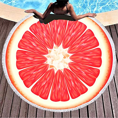 Round Beach Towel Oversized , 59" Circle Beach Blanket with Tassel , Microfiber Round Beach Towel with Fringe , Large Picnic Yoga Mat Kids Play Area Rug , Tropical Fruits Swim Pool Towels (pomelo) - color: Pomelo