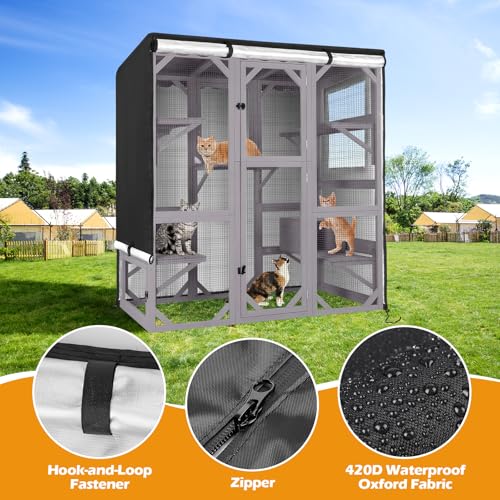 Catio Cover,65" L x 34.5" W x 70.5" H Cover for Catio Outdoor Cat Enclosure Waterproof, 420D Cat Cage Covers for Aivituvin Catios, Outdoor Cats Enclosure Covers(Black)(Catios Not Included) - size: 65"Lx34.5"Wx70.5"H for Aivituvin