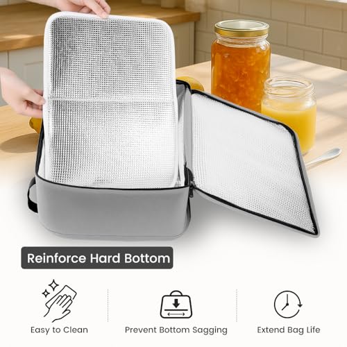 Insulated Reusable Casserole Carrier Bag for Hot or Cold Food, Portable Thermal Food Carrier Fits 9×13 & 11×15 Baking Pans, Travel Picnic Cake Transport Lunch Bag, Grey - size: Standard Gray