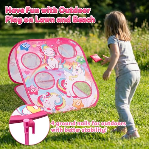 Bean Bag Toss Game for Kids - Cornhole Board Outdoor Toys for Toddlers -Party Activities Carnival Outside Yard Backyard Beach Lawn Games Toy for Kid Boys Girls Age 3 4 5 6 7 8 Year Old Birthday Gifts - style: Unicorn