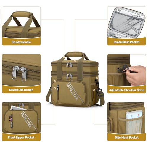 RealCool Lunch Bag, Insulated Lunch Box for Men Women, Double Deck Leakproof Soft Cooler Bag with Adjustable Strap, Reusable Lunchbox for Work, Travel, Camping (Khaki) - color: Khaki