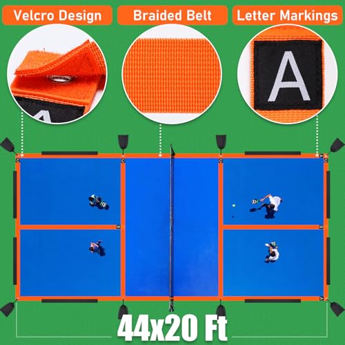 TOBWOLF Pickleball Court Marking Kit, Portable Temporary Pickleball Court Lines Markers with Tape & 8PCS Sandbags, No Measurement Required Official Size Pickleball Lines Marking Set for Outdoor Indoor