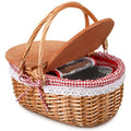 DoubleFill Wicker Insulated Picnic Basket with Lid Wicker Picnic Basket with Folding Handles and Insulated Cooler Bag for Camping Outdoor Easter Valentine Birthday Gift(Red Plaid) - color: Red Plaid