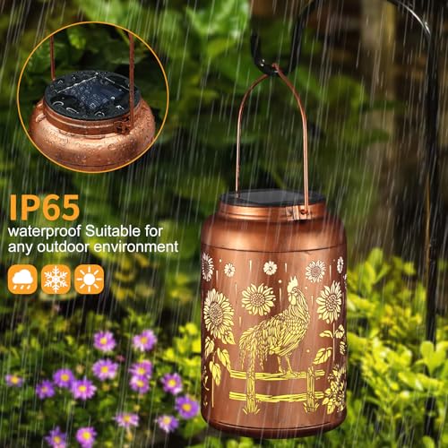 Solar Lanterns Outdoor Waterproof Hummingbird Garden Decor Gifts for Women Mom Grandma Hanging Lights Metal Decoration Outside for Yard, Patio,Backyard,Porch(Rooster) - style: Rooster