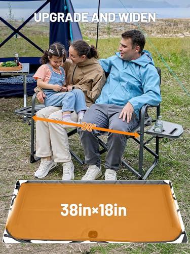 TIMBER RIDGE Double Camping Chair Portable Loveseat, Heavy Duty Folding Camp Couch, 2 person Director Chairs with Cup Holder for Outdoor Lawn Tailgates Picnic Sports Soccer Games Supports 600 lbs Grey - color: Loveseat Grey, style: Loveseat