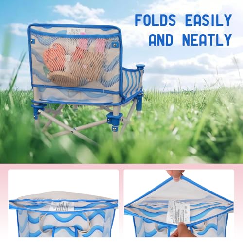 Tiny Marvels 3-in-1 Portable Baby Chair, Foldable Booster Seat with Removable Tray, Safety Harness & Carry Bag for Dining, Travel, Camping, Beach, 6M-3Y (Big Waive) - color: Big Waive