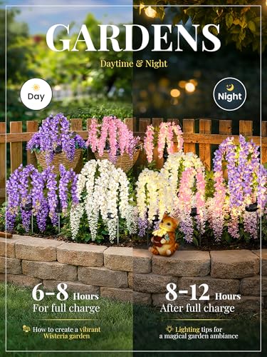 GIGALUMI Solar Lights Outdoor for Garden Decor, 3 Pack Solar Flower Lights Waterproof, 2 Lighting Modes Wisteria for Pathway,Yard, Patio Decoration, Gardening Gifts for Women (Multi-Colored) - color: Multicolor