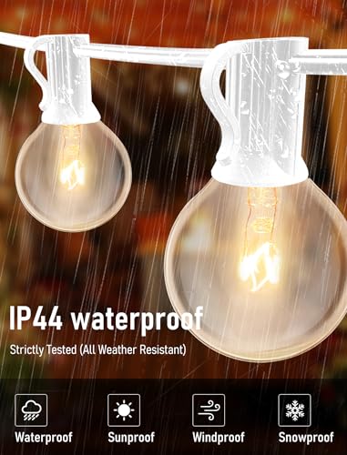 25FT Outdoor White String Lights with 27 Clear Bulbs, G40 Globe Patio String Lights for Indoor/Outdoor, Connectable Hanging Lights for Backyard Porch Balcony Party Decor - White Wire - color: White, size: 25 Feet