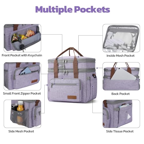 Maelstrom Lunch Box, 23L Insulated Lunch Bag, Expandable Double Deck Cooler Bag, Lightweight Leakproof Tote Bag With Side Tissue Pocket, Suit For Men and Women (D Lavender) - color: D Lavender