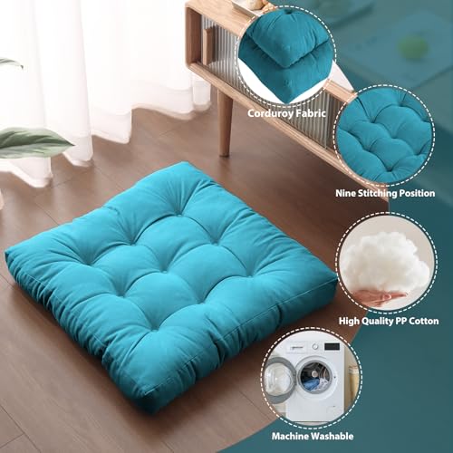 Tiita Outdoor Cushions Square Floor Pillow Thicken Tufted Seat Pad Large Floor Cushion for Yoga Meditation Living Room - color: Square|blue, size: 2 Count (Pack of 1)