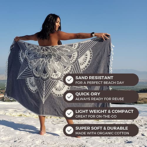 FESHKA Sand Proof Turkish Beach Towel – Oversized, Quick Dry & Lightweight Travel Towel - 100% Organic Cotton Beach Blanket - Perfect for Bath, Pool & Picnic | Frozen (Navy) - color: 55 - Navy