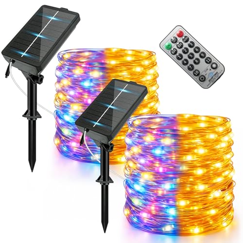 Solar Fairy String Lights 2 Pack Outdoor Remote Total 79FT 240LED Warm Multicolor 11 Mode Solar Powered Waterproof Copper Wire Twinkle String Light for Christmas Garden Tree Wedding Yard Decoration - size: 2 Pack