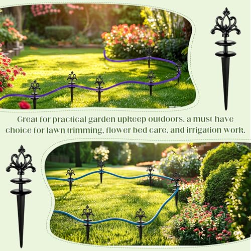 Zonon 6 Packs 12 Inch Garden Hose Guide Stake Heavy Duty Cast Iron Hose Guides Spike Decorative Garden Stakes Protector for Lawn Yard - Keeping Hoses Away from Flower Beds(Elegant Style) - style: Elegant Style