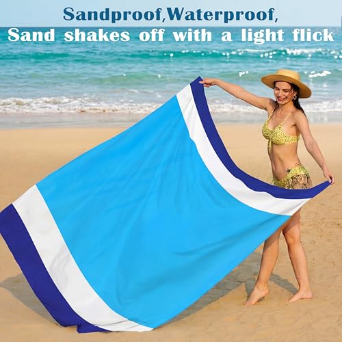 Famstar Beach Blanket Oversized Extra Large 78" X 81",Waterproof Sandproof Beach Blanket 1-7 Adults Lightweight Durable for Travel Camping Hiking Picnic - color: Blue White, size: 78" X 81"