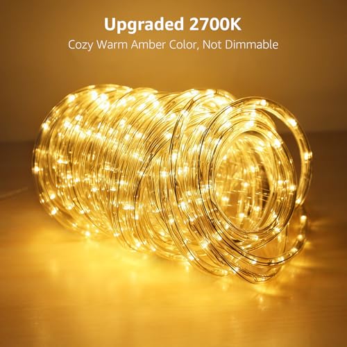 LE 33ft 240 LED Rope Lights Outdoor 24 Volts, 3/8 inch Clear Tube, Upgraded 2700K Warm White, Connectable (Up to 3 Sets), Not Dimmable, Waterproof String Lights for Patio Deck Railing Stair Landscape - color: Warm White