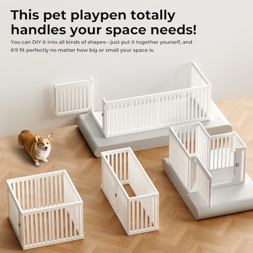 23.6" H Plastic Pet Playpen with Lockable Wide Door, 7 Panels Expandable Pet Fence with Portable Indoor/Outdoor, Easy Setup & Clean for Pets up to 22lbs or Baby (White) - color: White