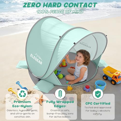 Elegear Pop Up Baby Beach Tent with Mini Canopy, CumbreX™ UPF 50+ UV Protection Baby Tent Sun Shelter, 1S Setup Portable Baby Beach Essentials Shade for Infant Toddler Outdoor Indoor Play - Green - color: Green