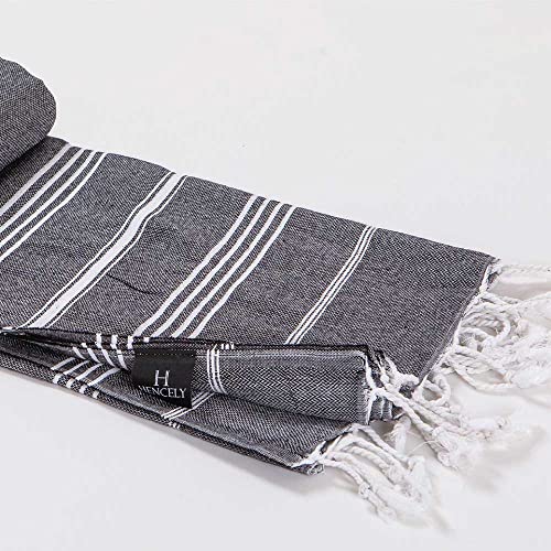 Hencely Turkish Beach Towel 37x68 Oversized, Sand-Free, Quick-Dry, Lightweight - Travel Essential for Pool & Bath - Striped 100% Cotton Bathroom Towels Accessories Gift (Black) - color: Black