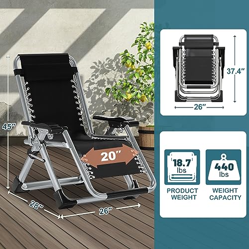 NAIZEA Padded Zero Gravity Chair, Folding Outdoor Lounge Chairs, Adjustable Reclining Camping Chairs with Cup Holder, Ergonomic Patio Lawn Chair for Balcony Beach Deck Yard - color: Dark Gray, style: Zero Gravity Chair