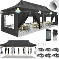 HOTEEL Tents for Parties 10x30 Pop Up Canopy Tent Heavy Duty with 8 Sidewalls, Commercial Party Tent Event Wedding Instant Canopy Waterproof with Carry Bag, UV 50+, Thicked Hexagonal Legs, Black - color: Black, size: 10x30FT (+8 Walls)
