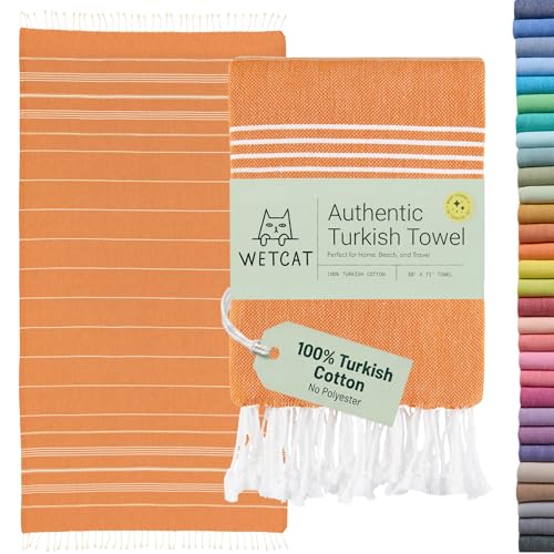 WETCAT Turkish Beach Towel Oversized (38"x71") 100% Turkish Cotton, Made in Turkey - Sand Free, Extra Large, Ultra Soft, Quick Drying, Compact & Lightweight for Travel - Burnt Orange - color: Burnt Orange, size: Beach Towel (38" x 71")