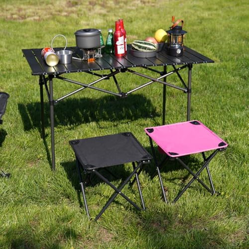 Opliy Camping Stool 2 Pack,13 Inch Portable Folding Stool for Outdoor Gardening and Beach Hiking Fishing,Foot Stool with Carry Bag (Black) - color: Black