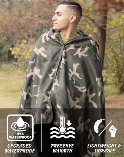 DUKUSEEK Hooded Stadium Blanket, Camouflage Waterproof Windproof Outdoor Fleece Blanket - Large (79x56), Portable, Wearable, Warm for Outdoor Hunting, Sporting Events… - color: Camouflage